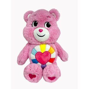 Care Bears Cheer Bear 12 Inch Pink Plush Stuffed Animal Rainbow Heart Belly